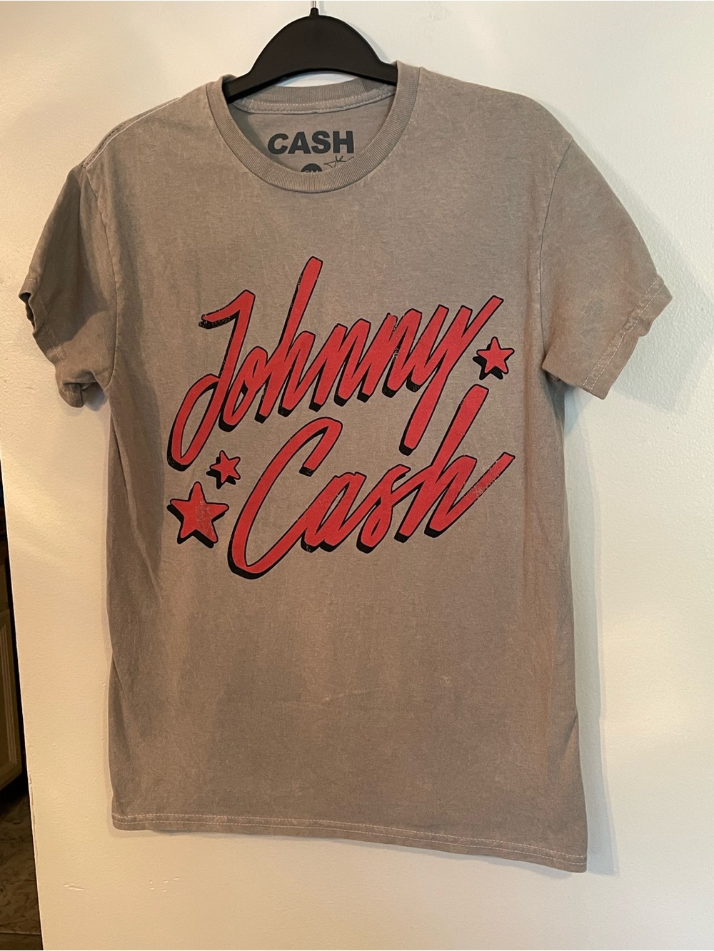 Johnny Cash Ring Of Fire Portrait Graphic Tee Mineral Wash Red Script T-Shirt